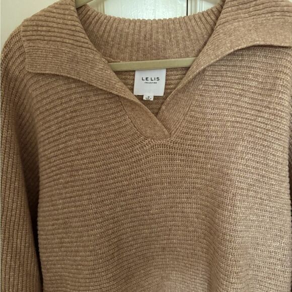 Lelis Collection heathered camel long sleeved rib knit sweater - S - Picture 3 of 9